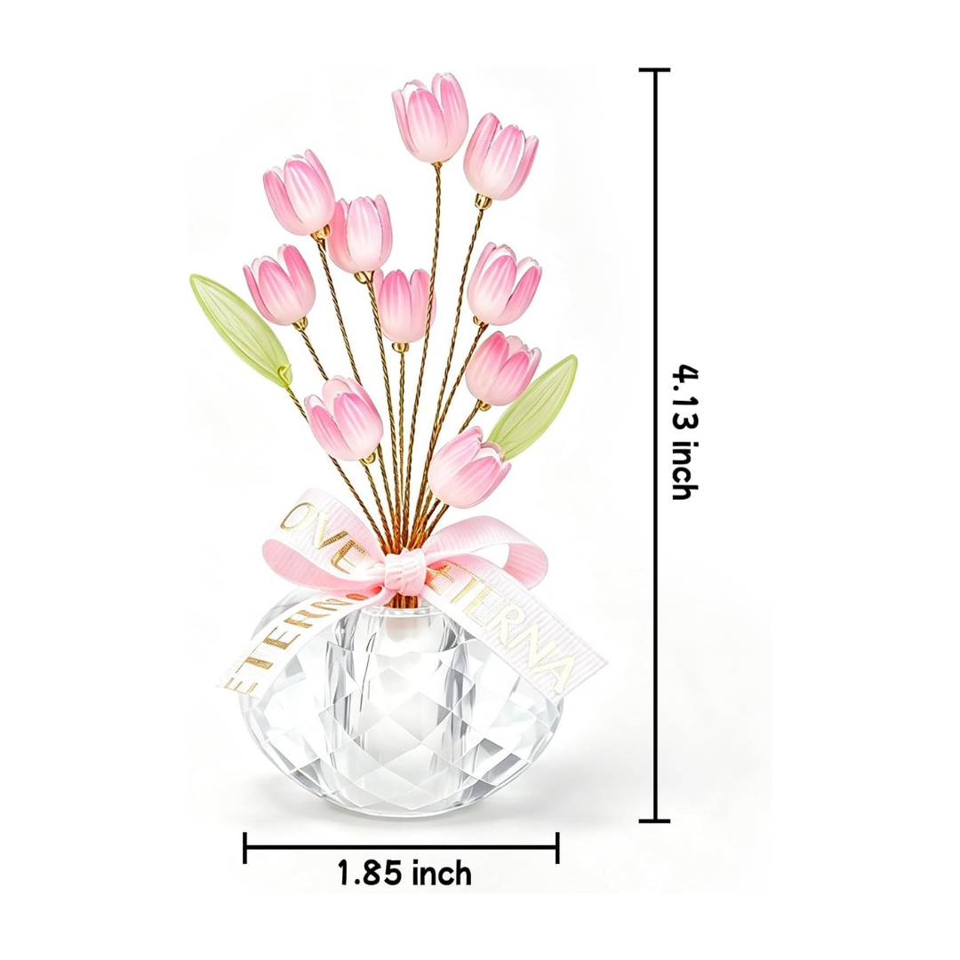 Linnea – Dekorativ krystallvase med ewige rosa tulipaner