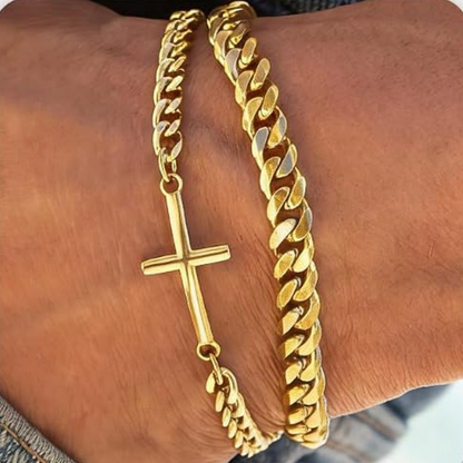 Håkon – Maskulint dobbeltradet panserarmbåndsett i gull med kors