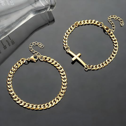 Håkon – Maskulint dobbeltradet panserarmbåndsett i gull med kors